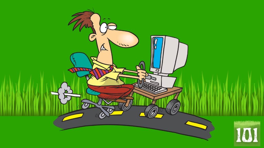 Man doing lawn mowing quotes on his computer