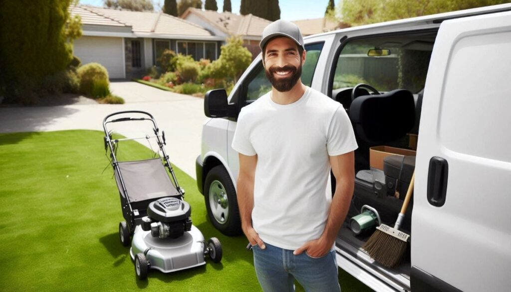 Someone starting a lawn care business with a standard mower